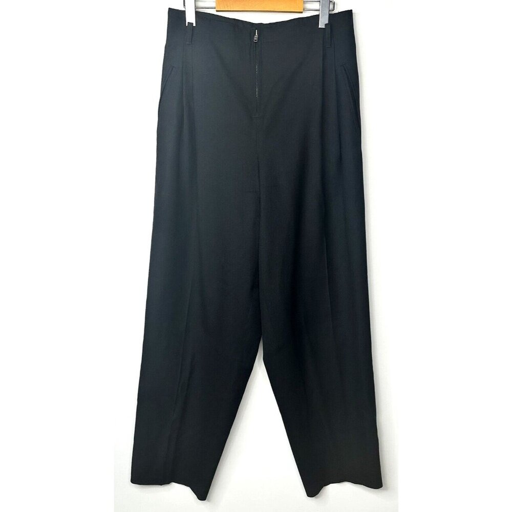 X-L Hombre Womens Dress Pants Wool Wide Leg Pleated Zip Up Pockets VTG Black L